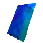 Blizgi mėlynos ir žalios spalvų foto sienelė AQUA ant juodo stovo, atspindinti šviesą.