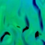 Blizgi mėlynos ir žalios spalvų foto sienelė AQUA ant juodo stovo, atspindinti šviesą.