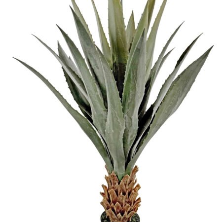 Dirbtinis augalas „Agava“, pilkai žalias, 100 cm aukščio, vazonėlyje – puošybai ar dekorui.